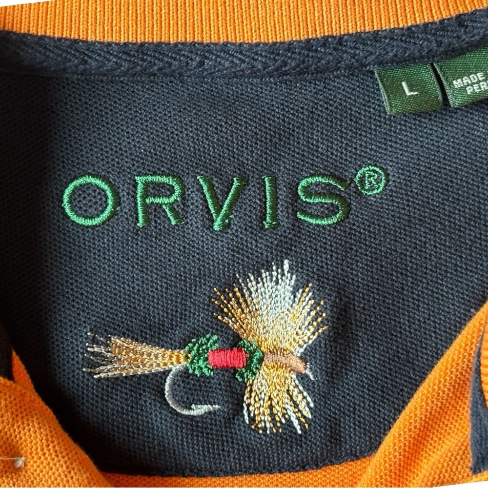 Orvis Fly Fishing Heavyweight Polo Men's Shirt Orange | Size Large - Picture 4 of 8